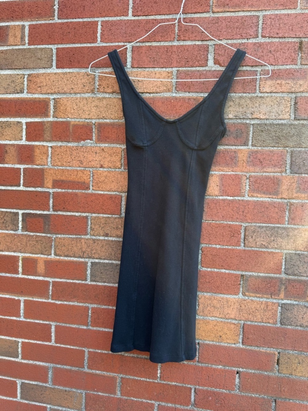 aerie Black Ribbed Mini Tank Dress